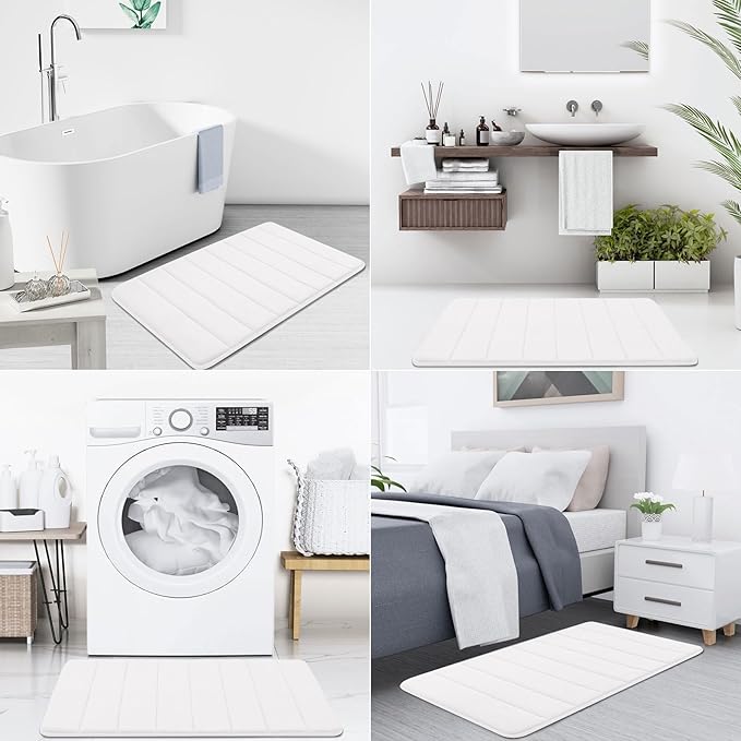 Buganda Memory Foam Bath Mat, 30" x 20", Ultra Soft and Non-Slip Bathroom Rugs, Water Absorbent and Machine Washable Bath Rug for Bathroom, Shower, and Tub, White