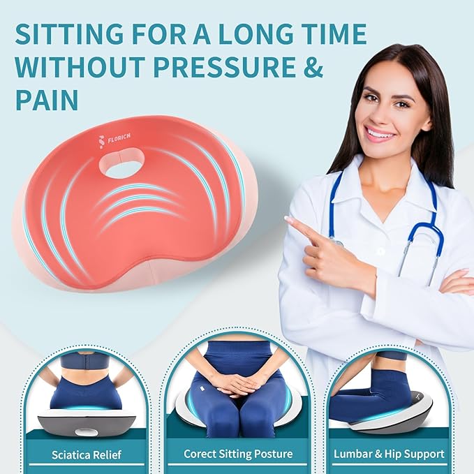 FLORICH Memory Foam Car Seat Cushion and Lumbar Support Pillow, Soft Butt Pillow for Tailbone Relief, Cute Drivers Seat Cushion for Long Driving Travel