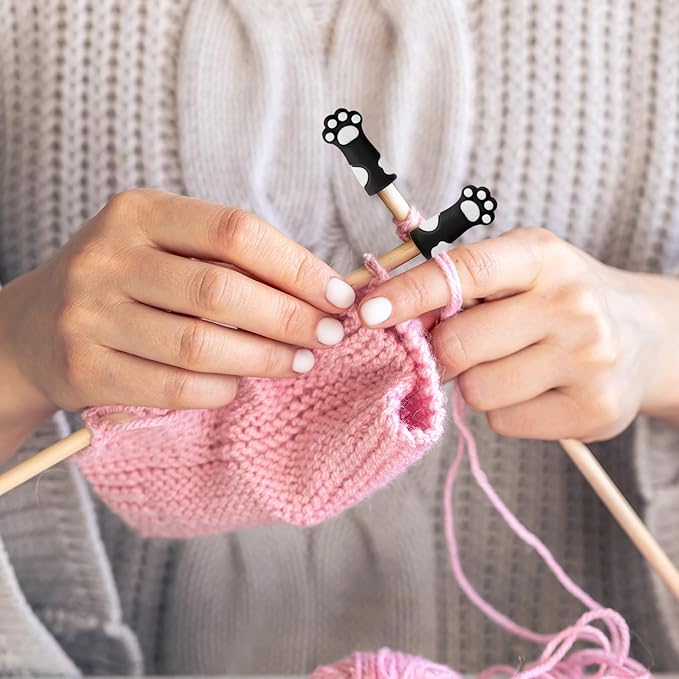 12PCS Cat Paw Knitting Needle Stoppers, Silicone Knit Needles Point Protectors Caps Needle Minders Locks, Knit Stitch Holders for Knitting Accessories and Gadgets