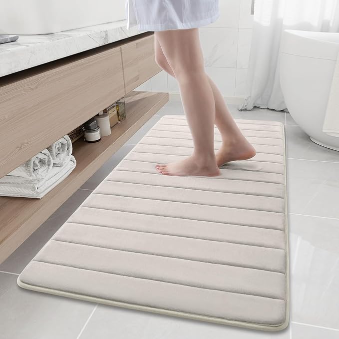 Buganda Memory Foam Bath Mat, 60" x 24", Ultra Soft and Non-Slip Bathroom Rugs, Water Absorbent and Machine Washable Bath Rug Runner for Bathroom, Shower, and Tub, Cream