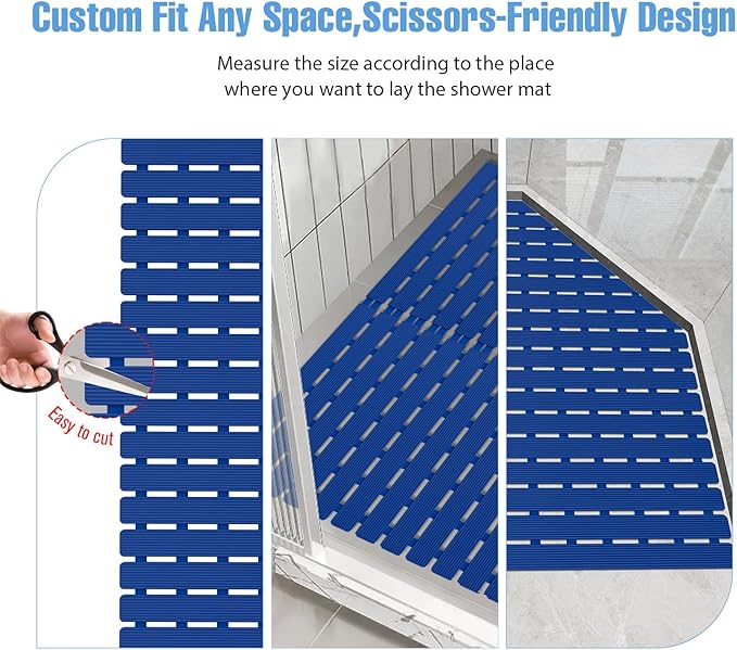 Shower Mat Non-Slip Bath Mat for Tub and Shower Stall,200+ Suction Cups with Drain Holes, Quick Dry Machine Washable, Extra Grip for Elderly and Baby, Bathroom Essentials 24x24 Inch (Blue)