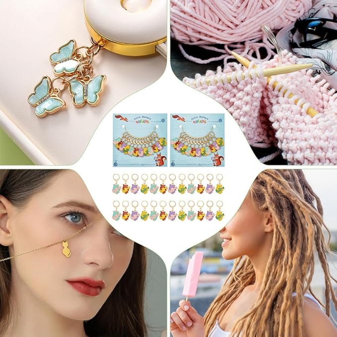 NBEADS 24 Pcs Bear with Guitar Stitch Markers, Enamel Alloy Crochet Stitch Marker Charms 304 Stainless Steel Clasp Locking Stitch Marker for Knitting Weaving Sewing Jewelry Making