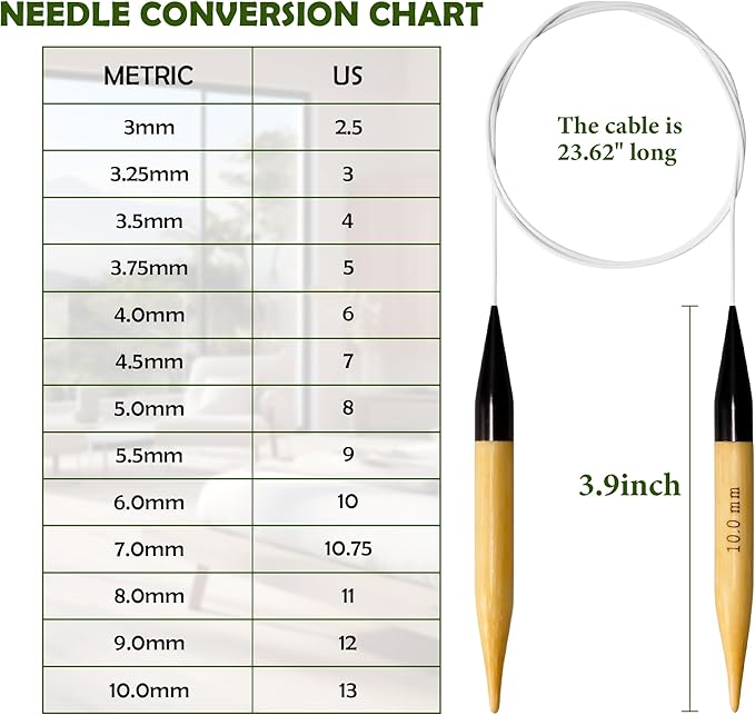 Froggod Bamboo Circular Knitting Needles Size 15 – 3.15-inch Bamboo Knitting Needle Tips, 31.5-inch Total Length, Lightweight Wooden Needles