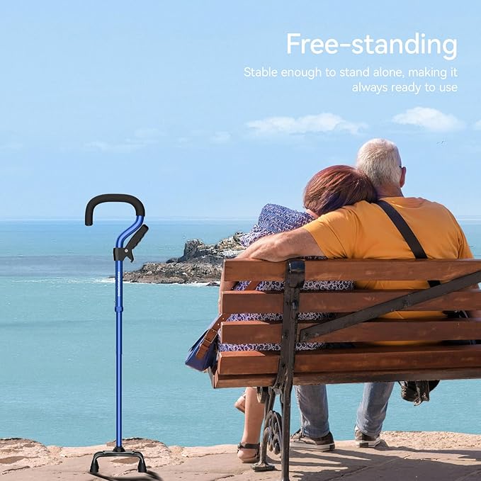 KingPavonini Canes for Women/Men with Second Handle, Foldable & Adjustable Walking Cane with 4-Pronged Base, Quad Cane for Stability, Standing, Balance, Leg Surgery Recovery