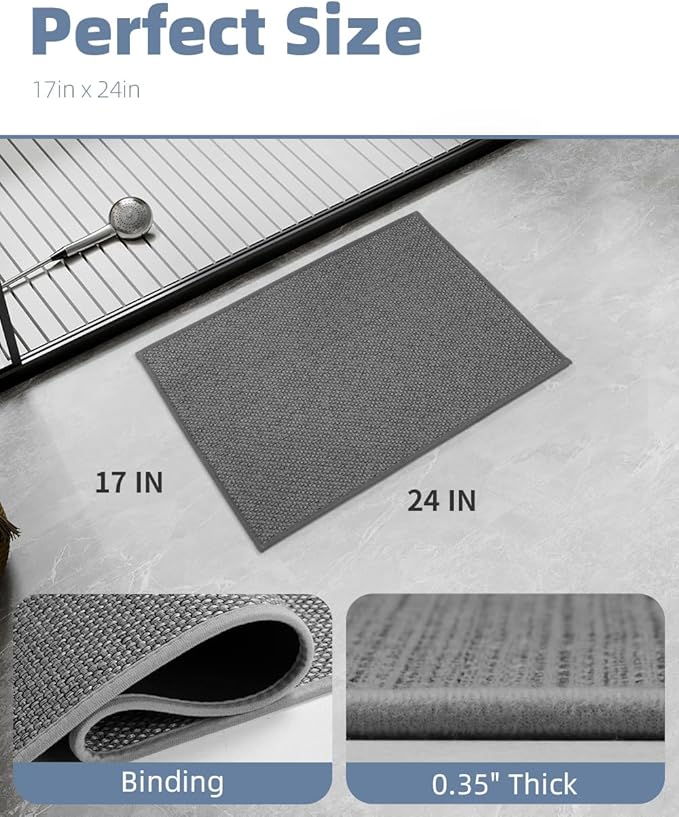 PADOOR Non-Slip Bath-Mats for Bathroom, Rubber-Backing Braided Absorbent Bathroom Mat Machine Washable Thin Bathroom Rugs Fit Under Door Quick Dry Bath Rugs for Floor, 17''x24'' Grey