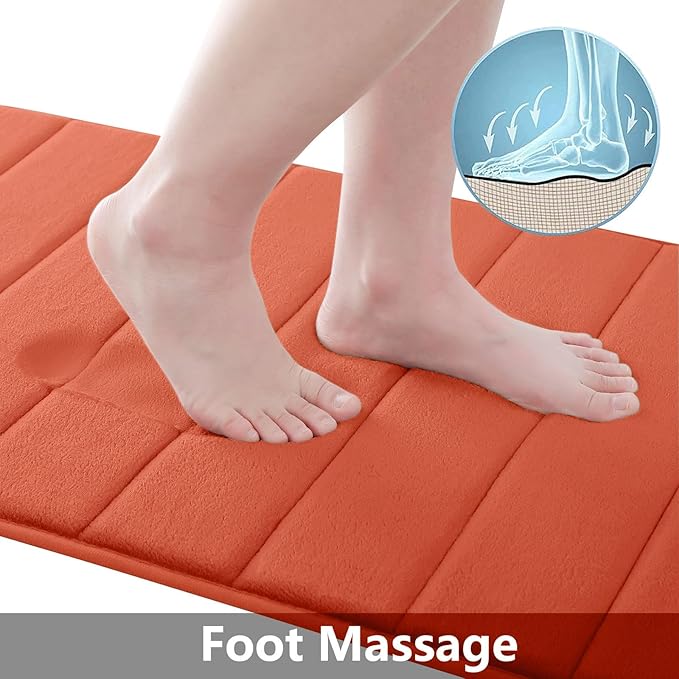 Buganda Memory Foam Bath Mat, 70" x 24", Ultra Soft and Non-Slip Bathroom Rugs, Water Absorbent and Machine Washable Bath Rug Runner for Bathroom, Shower, and Tub, Coral