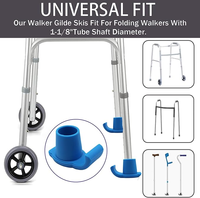 Magicorange Walker Glide Skis, 4 Pcs Universal Fit Walker ski Glides,Easy to Use Rubber Walker Glides,Walker Feet Replacement (Blue)