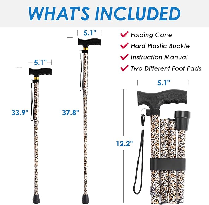 Walking Cane PANZHENG Cane for Man/Woman | Mobility & Daily Living Aids | 5-Level Height Adjustable Walking Stick | Comfortable Plastic T-Handle Portable Walking Stick Folding Cane