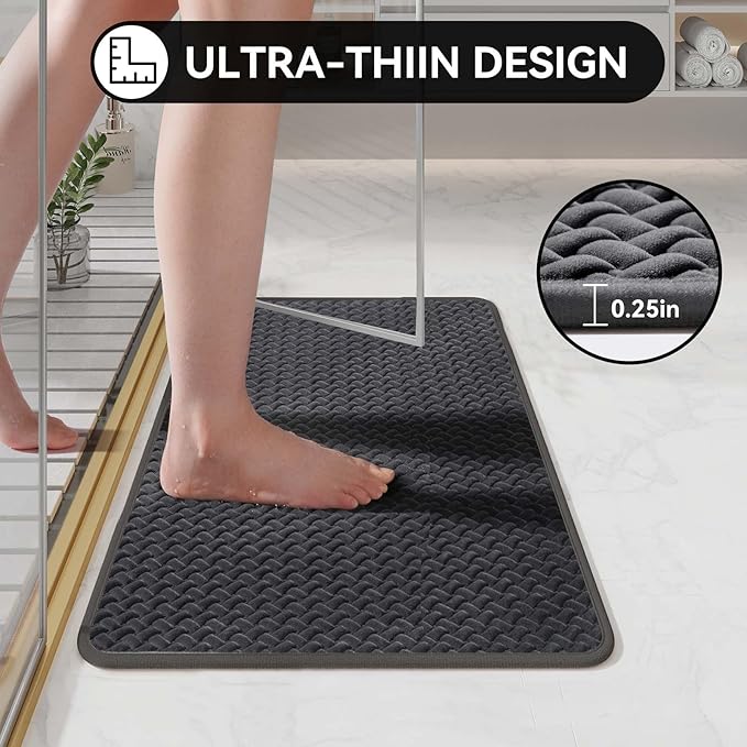 Bathroom Rugs Non Slip, Super Absorbent Quick Dry Bath Mats for Bathroom, Foam Weave Texture Thin Bath Rugs Washable with Rubber Backing Fit Under Door Outside Shower,16" x 24“
