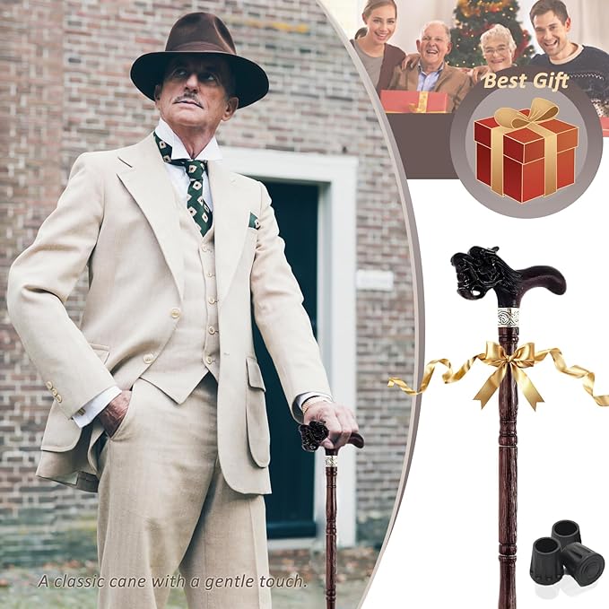 Wooden Walking Canes for Men and Women, Natural Rosewood Walking Sticks for Senior Support, Up to 500 Lbs Walking Stick, Heavy-Duty Walking Cane for Men, Suitable for Gift Giving