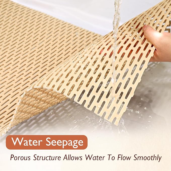 Extra Large Non-Slip Shower Mat, Fast-Dry PVC Bath Stall Tub Mat, Drain-Hole Design for Shower Stall Tub for Elderly/Kids, Non Slip Bath Mat Bathroom Safety Accessory, Khaki 58"x32"