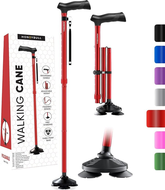 Walking Cane for Men & Women Foldable, Adjustable, Heavy Duty, Free Standing, All Terrain, Collapsible Walking Sticks for Seniors & Adults