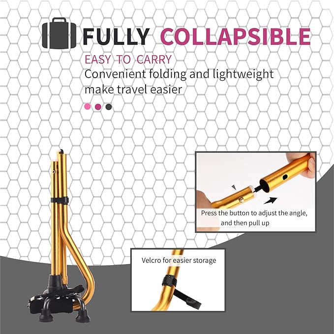 LIXIANG Walking Canes Stablize Women Quad Canes for Seniors & Adults Foldable Adjustable for Men & Women Heavy Duty Freestanding Cane for People with Leg Injuries 3 footings