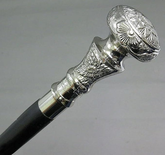 Premium Wooden Walking Cane | Beautiful Silver Plated Solid Brass Handle | Walking Stick & Crutches lacquer Polished Cane for Men and Women