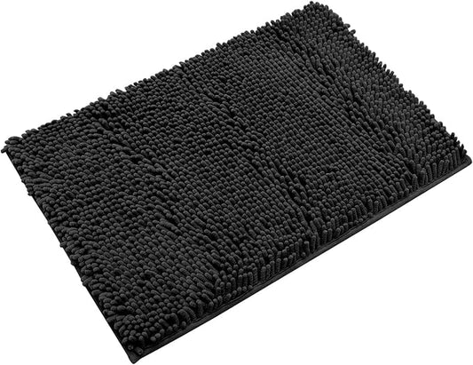 Non-Slip Bath Rug,Extra Soft Microfiber Bedroom Shag Carpet with Anti-Slip Backing,Water/Dust Absorbent Fast Dry Shower Mat,Sound Insulated Stairs Pad,Machine Washable (Black,12 x 19 Inches)