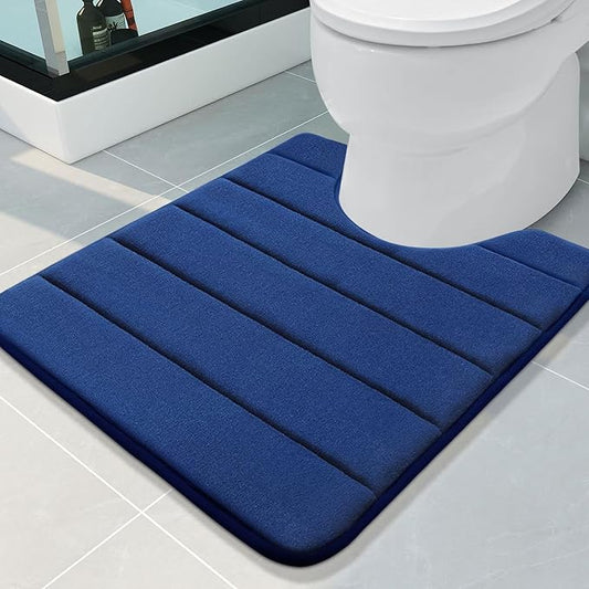 Buganda Memory Foam U-Shaped Contour Toilet Rugs, Non Slip Absorbent, Thick Soft Washable Bathroom Mat, Floor Carpet Bath Rugs Mat for Toilet Base (24" x 20", Navy Blue)