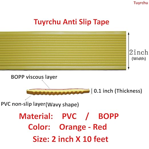 Anti Slip Tape 2 Inch Wide, Waterproof Grip Adhesive, Heavy Duty High Traction Friction for Indoor/Outdoor Steps (10 Ft/Orange-Red).