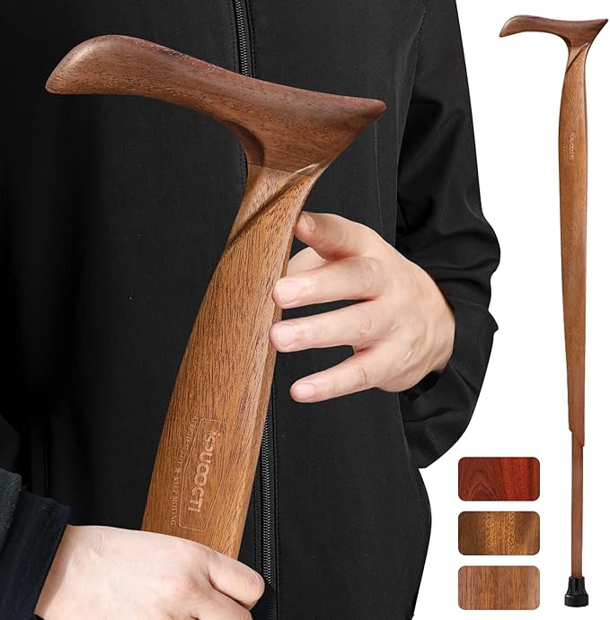 Wooden Walking Cane for Men and Women -Natural Solid Wood, 3 Rubber Tips, Heavy Duty, with Travel Bag- Wooden Walking Stick, Ergonomic Canes for Seniors Unisex Walking Canes