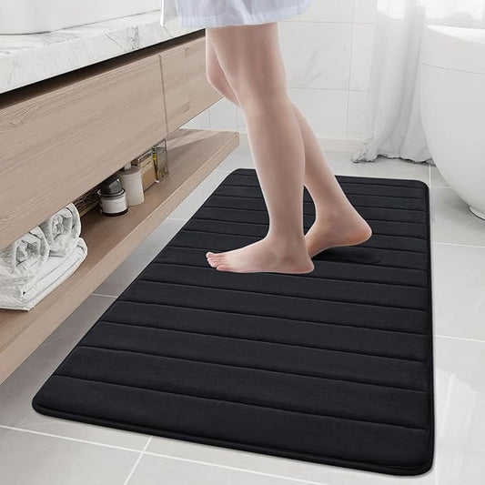 Buganda Memory Foam Bath Mat, 50" x 30", Ultra Soft and Non-Slip Bathroom Rugs, Water Absorbent and Machine Washable Bath Rug Runner for Bathroom, Shower, and Tub, Black