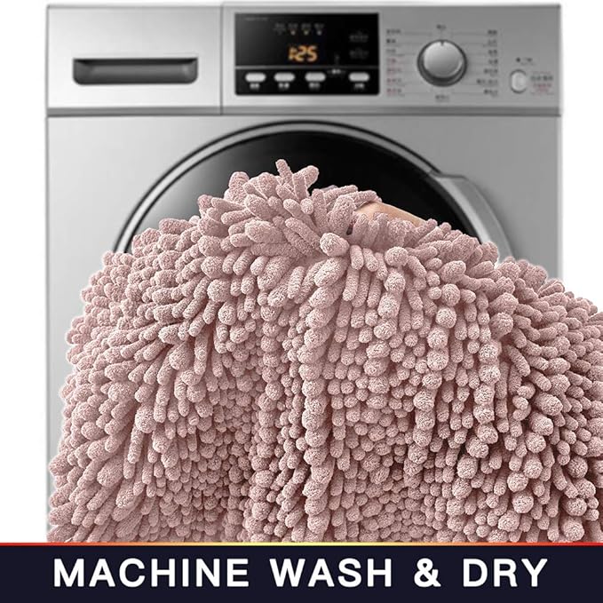 Walensee Bathroom Rug 2 Pieces Set Non Slip Bath Mat (17x24 Plus 20x32 Inch Dusty Pink) Water Absorbent Super Soft Shaggy Chenille Machine Washable Dry Extra Thick Perfect Carpet for Shower Floor