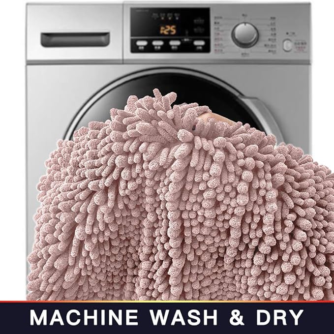 Walensee Bathroom Rug 2 Pieces Set Non Slip Bath Mat (20"x32" Plus 20"x24" U Dusty Pink) Water Absorbent Super Soft Shaggy Chenille Machine Washable Dry Extra Thick Perfect Carpet for Shower Floor