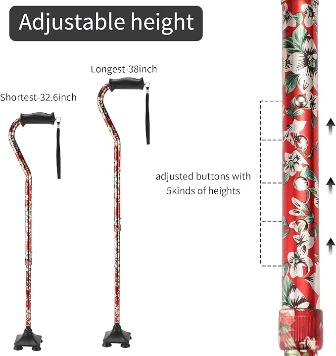 Elegant Walking Cane for Women, Foldable & Adjustable Cane for Seniors with Self-Standing Tip | Lightweight Mobility Aid for Stability & Balance Support