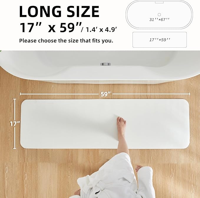White Bath Mat, Bathroom Rugs Non Slip Washable Thin Absorbent Quick Dry Bath Mat Fits Under Door Bathroom Floor Mat Perfect for Bath, Shower, or Sink 17"x59" White