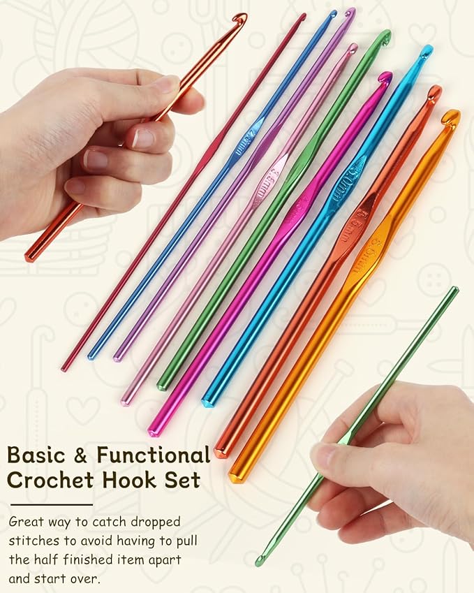Coopay Crochet Hooks 19PCS Multicolor Aluminum Crochet Set, Smooth Crochet Hook Kit with Stitch Markers, Beginners Crochet Needles for Crocheting Yarn, 2.0mm-6.0mm Crochet Hook for Arthritic Hands
