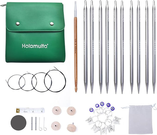 Holamulta Ergonomic Triangular Interchangeable Circular Knitting Needles Set - Ideal for Arthritis & Big Hands (Silver Grey)