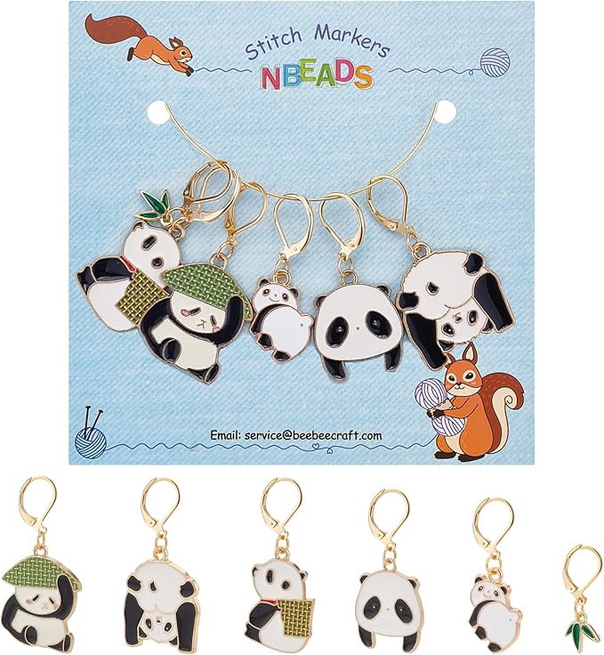 NBEADS 6 Pcs Panda Charm Stitch Markers, 6 Styles Alloy Enamel Crochet Stitch Marker Charms with Removable Lobster Clasp Locking Mechanism for Knitting, Weaving, Sewing Accessories & Handmade Jewelry