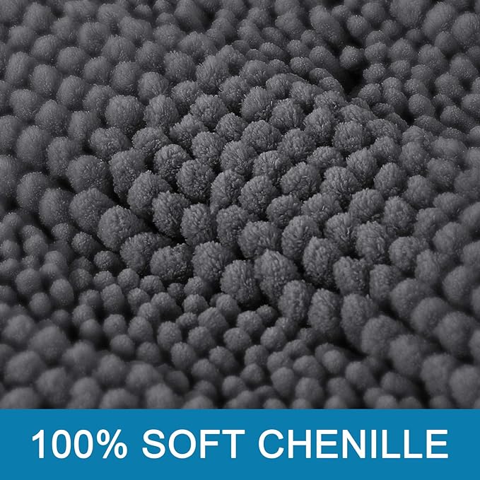 H.VERSAILTEX Bathroom Rugs Bath Rugs Non Slip Bath Mats Extra Thick Chenille Striped Rug 17" x 24" Absorbent Soft Shaggy Washable Dry Fast Bath Mats for Bathroom Floor - Grey