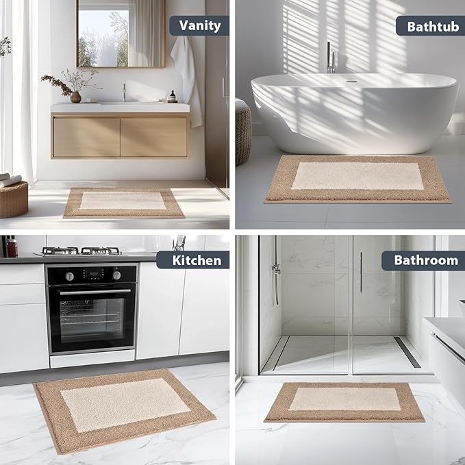 Bathroom Rugs 30" x 46", Non-Slip Extra Soft Absorbent Bath Rugs, Machine Washable Quick Dry Bath Mats for Bathroom Floor, Shower, Bathtub and Sink, Beige & Grayish Brown