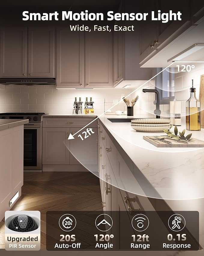 EZVALO Under Cabinet Lighting with Charging Station, Rechargeable Motion Sensor Light Indoor, Dimmable Closet Lights Wireless, 5700K, Motion Activated Under Counter Lights for Kitchen,Pantry(3 Pcs)