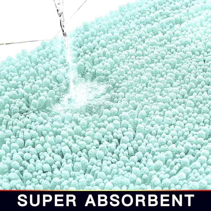 Walensee Large Bathroom Rug Non Slip Bath Mat (24x60 Inch Spa Blue) Water Absorbent Super Soft Shaggy Chenille Machine Washable Dry Extra Thick Perfect Absorbant Best Plush Carpet for Shower Floor