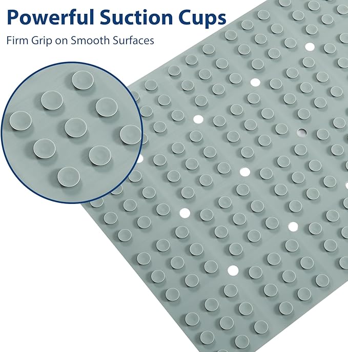 Silicone Bath Mat with Suction Cups – Non-Slip Foldable Bathtub & Shower Mat, Durable & Quick-Dry Safety Tub Mat with Large Drain Holes for Families 28"x 14" Grey