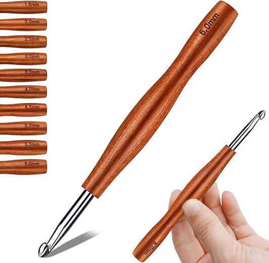 Nitlak 6mm Crochet Hook, Available in 1.5mm-6.0mm, Aluminum Ergonomic Crochet Hook with Wooden Handle for Arthritic Hands, Beginners, Knitting Needles for Christmas Gifts for Mom