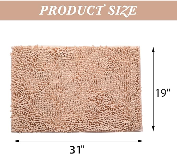 Non-Slip Bath Rug,Extra Soft Microfiber Bedroom Shag Carpet with Anti-Slip Backing,Water/Dust Absorbent Fast Dry Shower Mat,Sound Insulated Stairs Pad,Machine Washable (Camel,19 x 31 Inches)