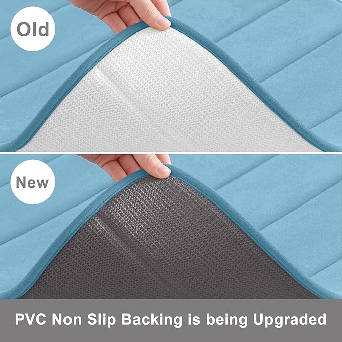 Buganda Memory Foam U-Shaped Contour Toilet Rugs, Non Slip Absorbent, Thick Soft Washable Bathroom Mat, Floor Carpet Bath Rugs Mat for Toilet Base (24" x 20", Blue)