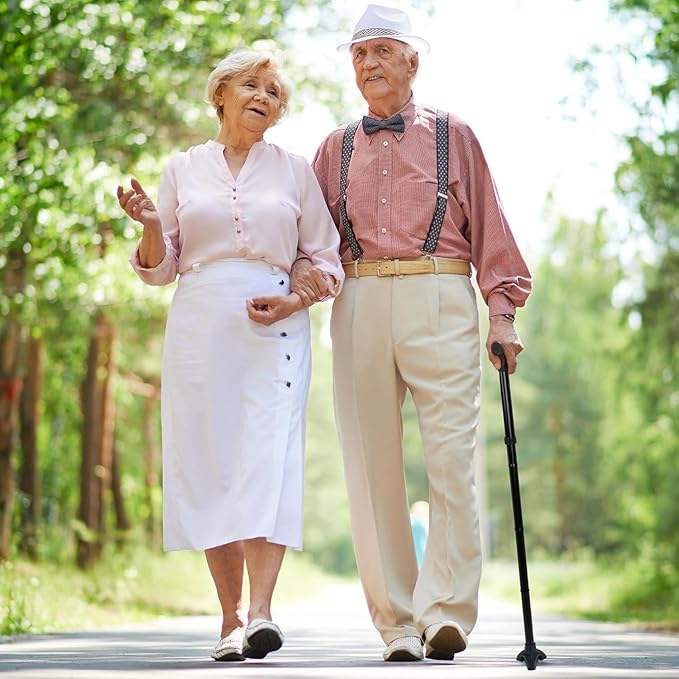 FSA/HSA Eligible, Vaunn Medical Easy Grip Height Adjustable Folding Cane/Walking Stick with Strap/Pouch- Compact, Portable, and Safe Walking Assistant- Non-Slip Grip Handle- Men, Women, Elderly