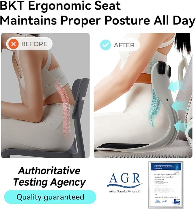 BKT Lumbar Support Seat Cushions Ergonomic Office Chair for Students Office Workers Nursing Mothers Long Sitting Outdoor Fishing Floor Chair (L-Black)