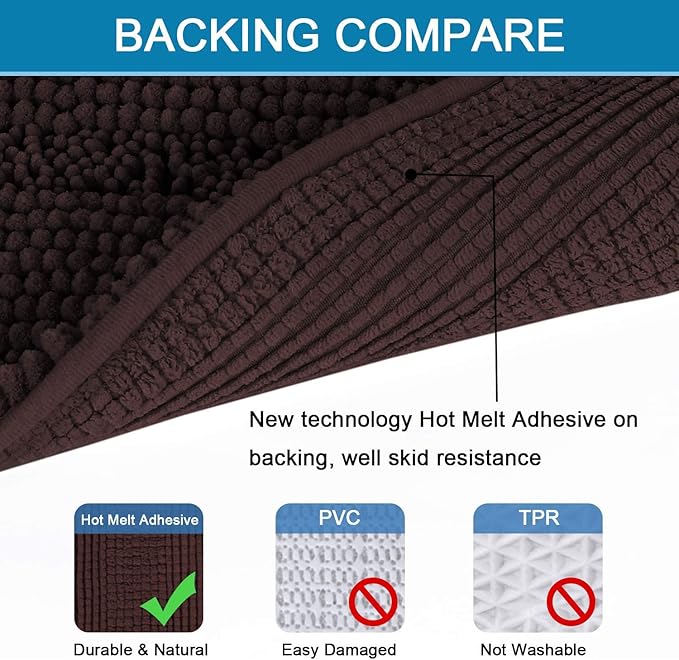 H.VERSAILTEX Bathroom Rugs Bath Rugs for Bathroom Non Slip Bath Mats Extra Thick Chenille Striped Rug 17" x 24" Absorbent Soft Shaggy Washable Dry Fast Bath Mats for Bath Room Floor - Chocolate