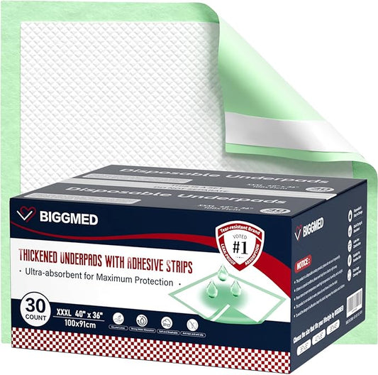 Extra Large Bed Pads with Adhesive Strips 40'' X 36'' Disposable Underpads for Incontinence (30 Pads) Ultra-Absorbent & Leak-Proof Chucks Pads for Adults, Elderly and Kids