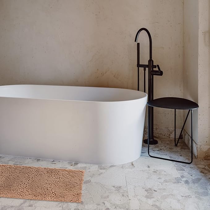 Non-Slip Bath Rug,Extra Soft Microfiber Bedroom Shag Carpet with Anti-Slip Backing,Water/Dust Absorbent Fast Dry Shower Mat,Sound Insulated Stairs Pad,Machine Washable (Camel,19 x 31 Inches)