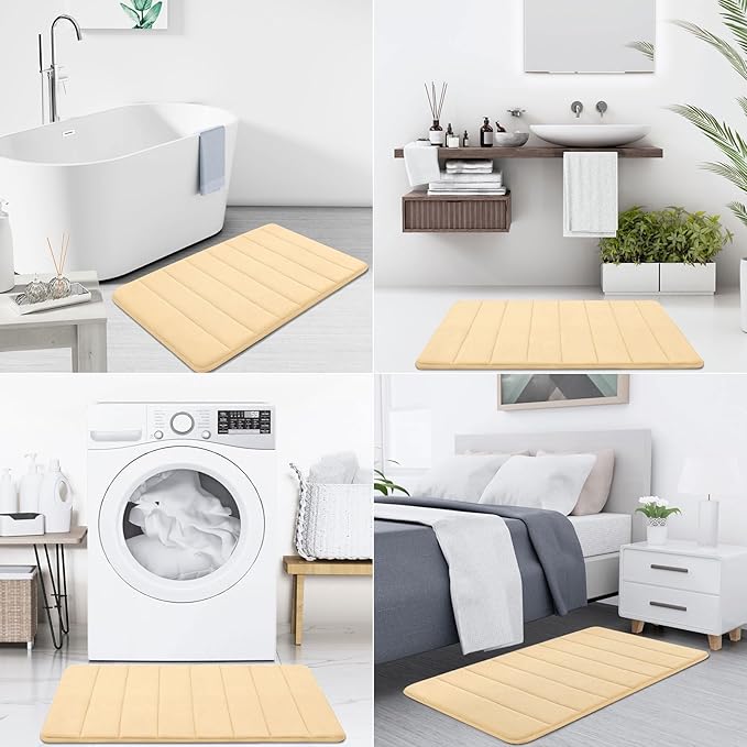 Buganda Memory Foam Bath Mat, 70" x 24", Ultra Soft and Non-Slip Bathroom Rugs, Water Absorbent and Machine Washable Bath Rug Runner for Bathroom, Shower, and Tub, Gold