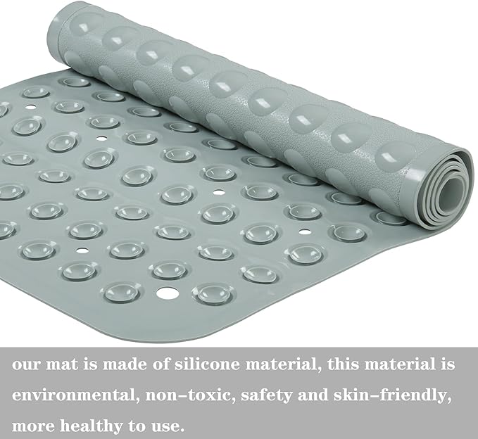 YANZIFLY Bathtub Mat for Shower: Soft Silicone Bath Mat Non Slip with Suction Cups Tub Mat for Bathroom for Family Use Extra Large Shower matt Machine Washable - Grey