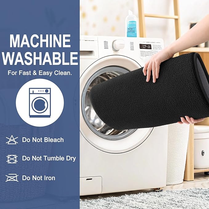 OLANLY Thick Memory Foam Bath Mat Rug 47x20, Extra Soft Absorbent Bathroom Rug, Quick Dry Bath Mats, Non-Slip, Machine Washable Carpet for Bathroom, Tub and Shower, Home Decor Accessories, Black