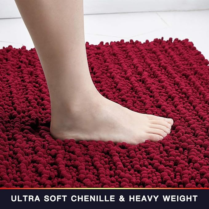 Walensee Large Bathroom Rug Non Slip Bath Mat (72x24 Inch Red) Water Absorbent Super Soft Shaggy Chenille Machine Washable Dry Extra Thick Perfect Absorbant Best Plush Carpet for Shower Floor