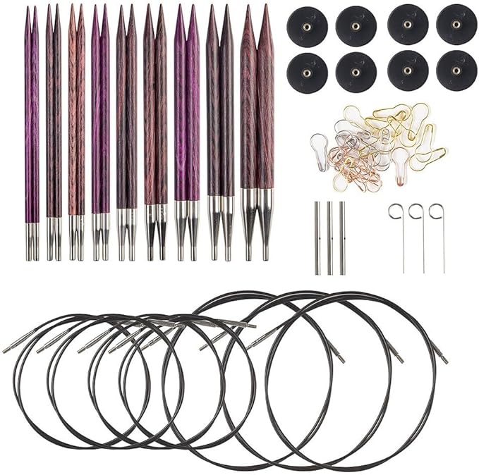 Knit Picks Options Wood Interchangeable Knitting Needle Set with Case and Stitch Markers (Royal Purple)