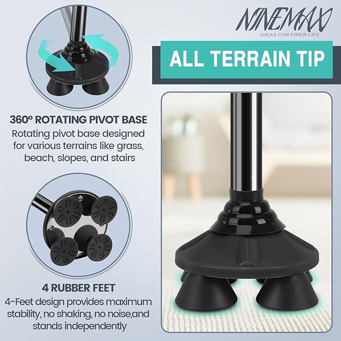 NINEMAX Walking Cane for Men Women Seniors, Foldable Collapsible Adjustable Free Standing T Handle Walking Stick, Lightweight Sturdy Folding Cane Portable for Stable and Balance