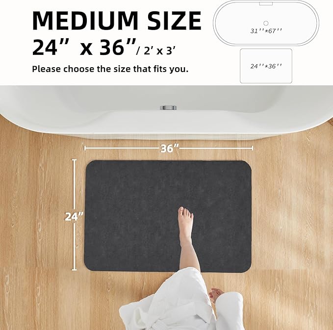 Bath Mat, Bathroom Rugs Non Slip Washable Thin Absorbent Quick Dry Bath Mat Fits Under Door Bathroom Floor Mat Perfect for Bath, Shower, or Sink 24"x36" Dark Grey